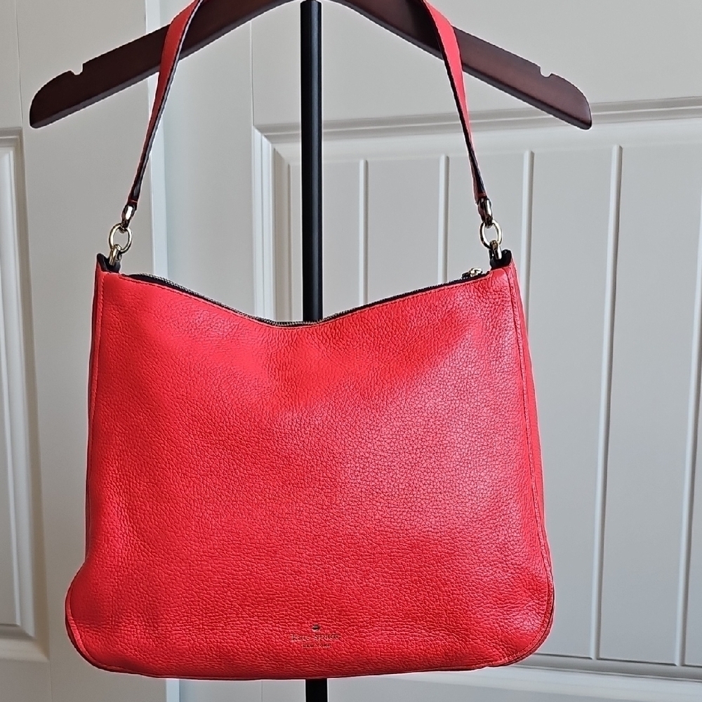 KATE SPADE LIKE NEW CORAL PEBBLED LEATHER SATCHEL 2 WAY - Picture 4 of 12